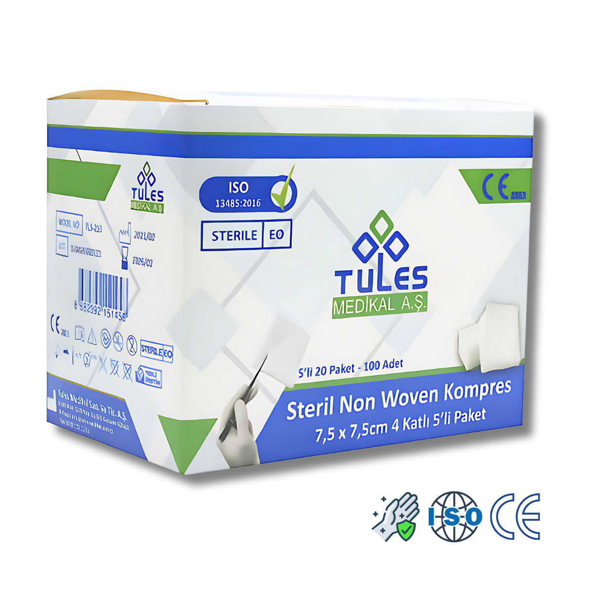Tules Steril Spanç- Non-Woven Kompress Bez (7,5X7,5 Cm) 100'Lü